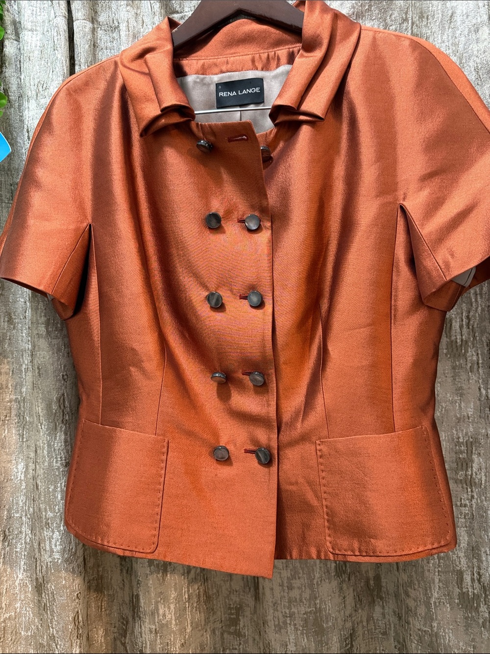 Rena Lange Copper Short-Sleeve Double-Breasted Jacket